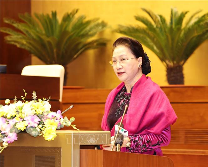 Председатель Нацсобрания Вьетнама Нгуен Тхи Ким Нган выступает