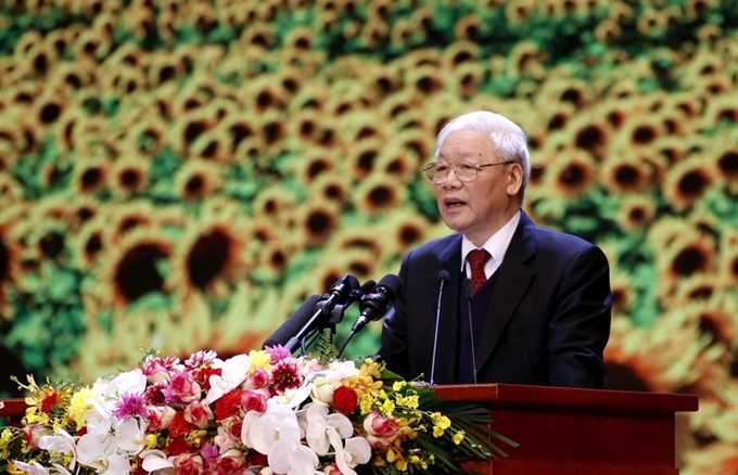 Генеральный секретарь ЦК КПВ, Президент Вьетнама Нгуен Фу Чонг выступает на данном мероприятии.