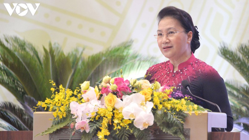 Председатель Национального собрания Нгуен Тхи Ким Нган выступает на конференции